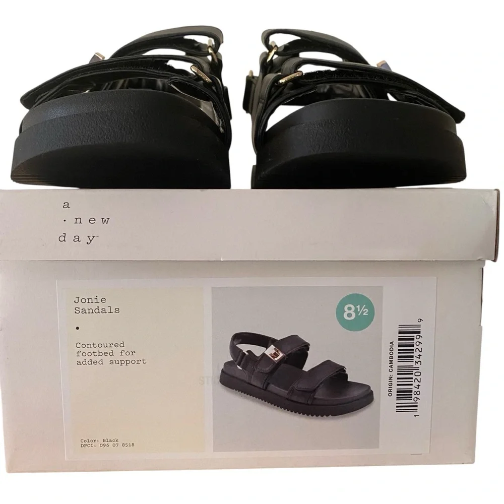 A New Day Black Jonie Sandals with Arch Support | New in Box | 8.5